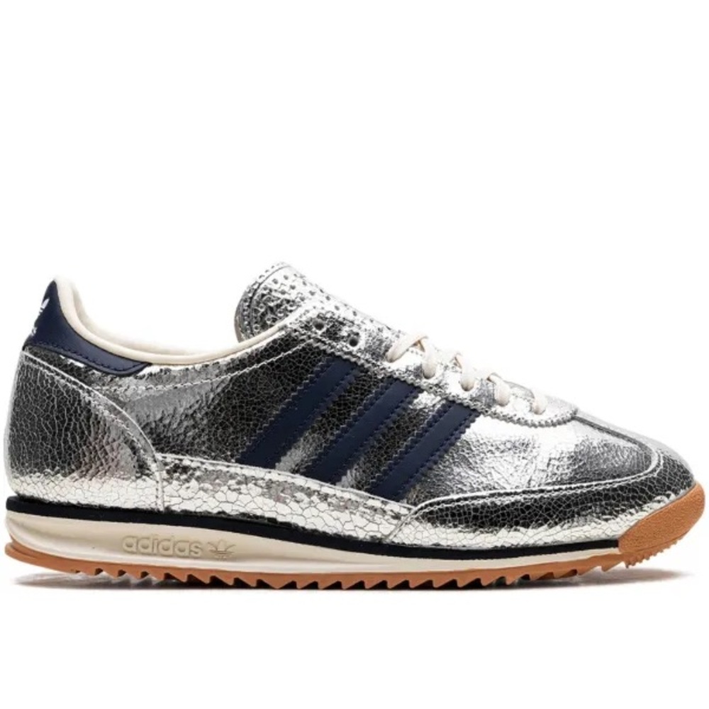 Adidas sl72 silver crackled leather with navy. Size 5. Excellent condition